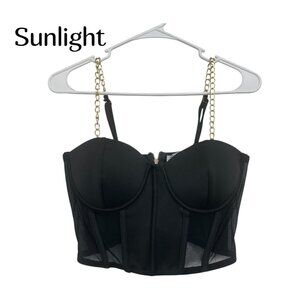 Say What Black Mesh & Chain Strap Bustier Crop Top Size S